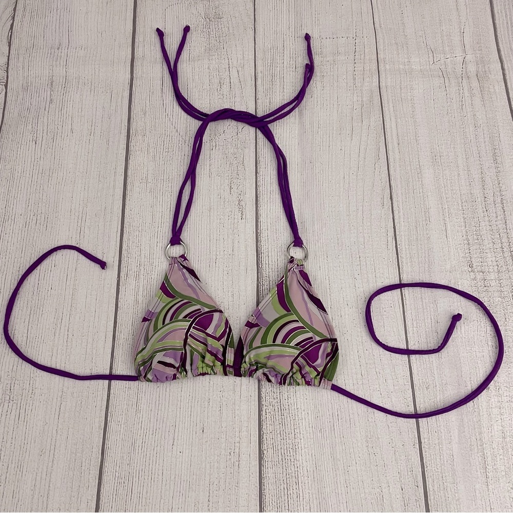 MEI DE MON Women’s Purple and Green Halter Bikini Top Size Medium